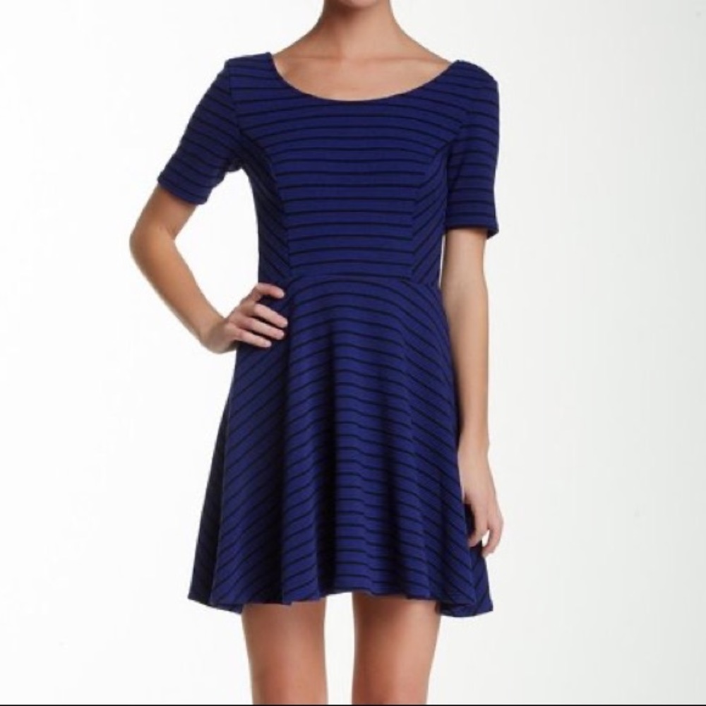 Blue and Black Striped Skater Dress